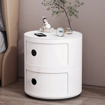 White - 2Tiers Cylindrical Round Storage Cabinet Cupboard Shelf Side End Table Shelf - image 1