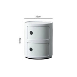 White - 2Tiers Cylindrical Round Storage Cabinet Cupboard Shelf Side End Table Shelf - thumbnail 2