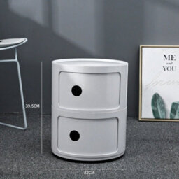 White - 2Tiers Cylindrical Round Storage Cabinet Cupboard Shelf Side End Table Shelf - thumbnail 3