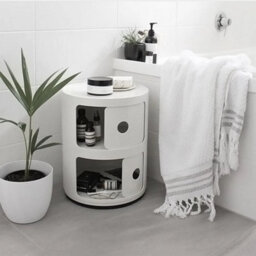 White - 2Tiers Cylindrical Round Storage Cabinet Cupboard Shelf Side End Table Shelf - thumbnail 4
