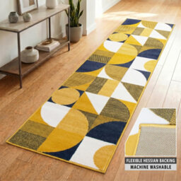Bravich Hard Wearing Hessian Backed Stair Runner Kitchen Mat - Texas Mustard & Navy Art Deco - 60X600Cm (2'x20') - thumbnail 4