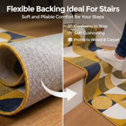Bravich Hard Wearing Hessian Backed Stair Runner Kitchen Mat - Texas Mustard & Navy Art Deco - 60X600Cm (2'x20') - thumbnail 5