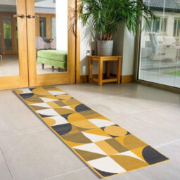Bravich Hard Wearing Hessian Backed Stair Runner Kitchen Mat - Texas Mustard & Navy Art Deco - 60X600Cm (2'x20') - thumbnail 1