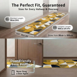 Bravich Hard Wearing Hessian Backed Stair Runner Kitchen Mat - Texas Mustard & Navy Art Deco - 60X600Cm (2'x20') - thumbnail 8