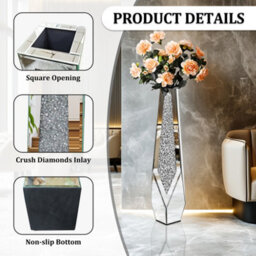 Artloge 85.5Cm H Large Mirrored Floor Vase Silver Crushed Diamond Flower Vase Chic Geometric Shap - thumbnail 3