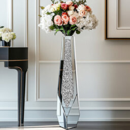 Artloge 85.5Cm H Large Mirrored Floor Vase Silver Crushed Diamond Flower Vase Chic Geometric Shap - thumbnail 6