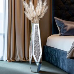 Artloge 85.5Cm H Large Mirrored Floor Vase Silver Crushed Diamond Flower Vase Chic Geometric Shap - thumbnail 7