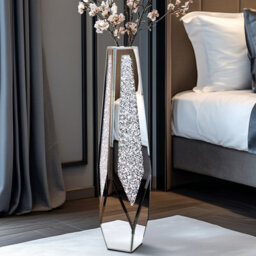 Artloge 85.5Cm H Large Mirrored Floor Vase Silver Crushed Diamond Flower Vase Chic Geometric Shap - thumbnail 1