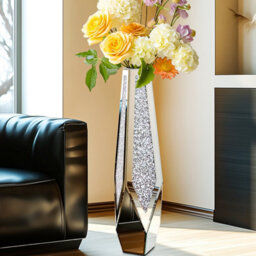 Artloge 85.5Cm H Large Mirrored Floor Vase Silver Crushed Diamond Flower Vase Chic Geometric Shap - thumbnail 5