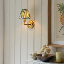Luminosa Lighting Luminosa Burley Rechargeable Brushed Aged Brass Plate Wall Light With Cotswold Green Fabric Zigzag Shade 16Cm Integrated Led - thumbnail 2