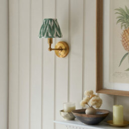 Luminosa Lighting Luminosa Burley Rechargeable Brushed Aged Brass Plate Wall Light With Cotswold Green Fabric Zigzag Shade 16Cm Integrated Led - thumbnail 3