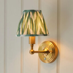 Luminosa Lighting Luminosa Burley Rechargeable Brushed Aged Brass Plate Wall Light With Cotswold Green Fabric Zigzag Shade 16Cm Integrated Led - thumbnail 4