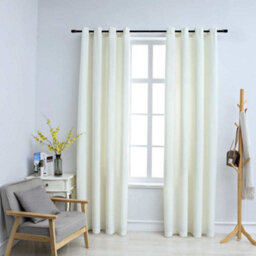 Berkfield Blackout Curtains With Rings 2 Pcs Velvet Cream 140X175 Cm