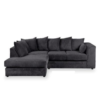 Byron Left Hand Black Jumbo Cord Corner Sofa - image 1