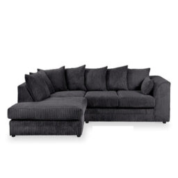 Byron Left Hand Black Jumbo Cord Corner Sofa - thumbnail 1