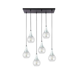 Luminosa Lighting Luminosa Lacrima Cluster Pendant Ceiling Light Black, Silver Transparent Glass Shade 6X E27 - thumbnail 1