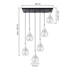 Luminosa Lighting Luminosa Lacrima Cluster Pendant Ceiling Light Black, Silver Transparent Glass Shade 6X E27 - thumbnail 2