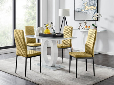 Furniturebox Uk Giovani 4 Grey Dining Table & 4 Mustard Velvet Milan Black Leg Chairs - image 1
