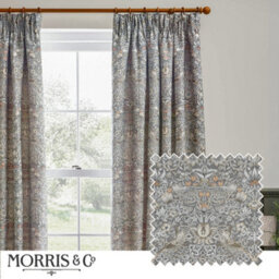 Morris & Co Strawberry Thief Jacquard Jacquard Floral Room Darkening Pencil Pleat Curtain Pair Biscuit (W)229Cm X (D)137Cm - thumbnail 1