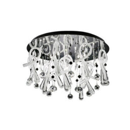 Luminosa Lighting Luminosa Class Flush Ceiling Round 20 Light G4 Polished Chrome/white Glass/crystal, Not Led/cfl Compatible