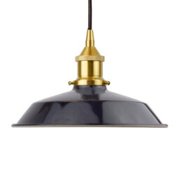 Navy Blue Small Trinity Metal Painted Dome Pendant Light With Polished Brass Lamp Holder And Black Round Cable - Se Home - thumbnail 1