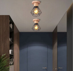 2Pcs Retro Ceiling Light Fixture Vintage Black Ceiling Light Indoor Wood - thumbnail 3