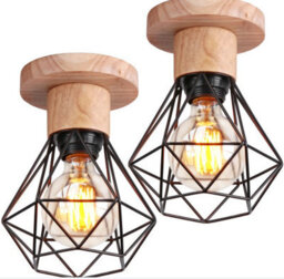 2Pcs Retro Ceiling Light Fixture Vintage Black Ceiling Light Indoor Wood - thumbnail 1
