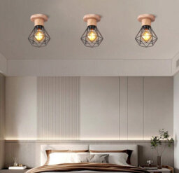 2Pcs Retro Ceiling Light Fixture Vintage Black Ceiling Light Indoor Wood - thumbnail 2