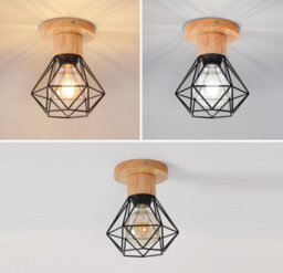 2Pcs Retro Ceiling Light Fixture Vintage Black Ceiling Light Indoor Wood - thumbnail 7