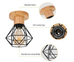 2Pcs Retro Ceiling Light Fixture Vintage Black Ceiling Light Indoor Wood - thumbnail 6