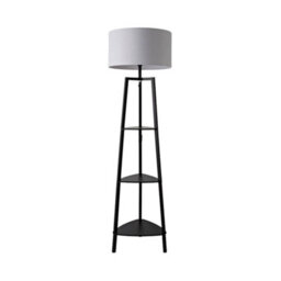 Valuelights Hiru Black 3 Tier Shelf Floor Lamp With Grey Drum Shade - thumbnail 7