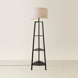 Valuelights Hiru Black 3 Tier Shelf Floor Lamp With Grey Drum Shade - thumbnail 4