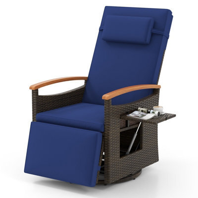 Gainoom Outdoor Swivel Rattan Recliner Chair Patio Wicker Chaise Lounge Chair Adjustable Backrest Footrest - image 1
