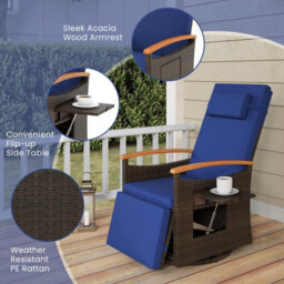 Gainoom Outdoor Swivel Rattan Recliner Chair Patio Wicker Chaise Lounge Chair Adjustable Backrest Footrest - thumbnail 8