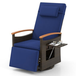 Gainoom Outdoor Swivel Rattan Recliner Chair Patio Wicker Chaise Lounge Chair Adjustable Backrest Footrest - thumbnail 1
