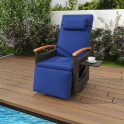 Gainoom Outdoor Swivel Rattan Recliner Chair Patio Wicker Chaise Lounge Chair Adjustable Backrest Footrest - thumbnail 4