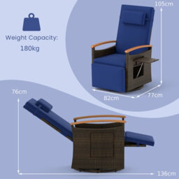 Gainoom Outdoor Swivel Rattan Recliner Chair Patio Wicker Chaise Lounge Chair Adjustable Backrest Footrest - thumbnail 2
