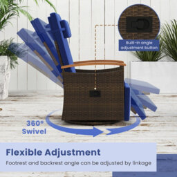 Gainoom Outdoor Swivel Rattan Recliner Chair Patio Wicker Chaise Lounge Chair Adjustable Backrest Footrest - thumbnail 6