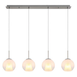 Luminosa Lighting Luminosa Barry Bar Pendant Ceiling Light Nickel Matt Balls Opal Glass Shade 4X E27 - thumbnail 3