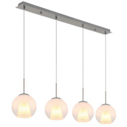 Luminosa Lighting Luminosa Barry Bar Pendant Ceiling Light Nickel Matt Balls Opal Glass Shade 4X E27 - thumbnail 1