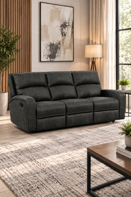 Loft Home Celestine Grey 3 Seater Fabric Manual Recliner Sofa - image 1