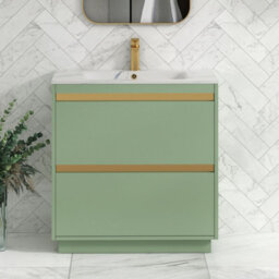 Royal Bathrooms Orion 800mm Mint Sage 2 Drawer Floor Standing Vanity Unit With Carrara White Basin & Brushed Brass Accent Trim