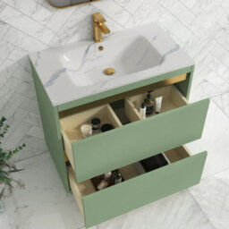 Royal Bathrooms Orion 800mm Mint Sage 2 Drawer Floor Standing Vanity Unit With Carrara White Basin & Brushed Brass Accent Trim - thumbnail 4