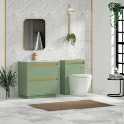 Royal Bathrooms Orion 800mm Mint Sage 2 Drawer Floor Standing Vanity Unit With Carrara White Basin & Brushed Brass Accent Trim - thumbnail 3