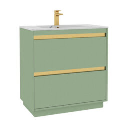 Royal Bathrooms Orion 800mm Mint Sage 2 Drawer Floor Standing Vanity Unit With Carrara White Basin & Brushed Brass Accent Trim - thumbnail 7
