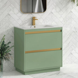 Royal Bathrooms Orion 800mm Mint Sage 2 Drawer Floor Standing Vanity Unit With Carrara White Basin & Brushed Brass Accent Trim - thumbnail 6