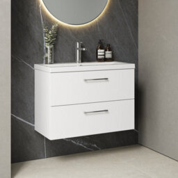 Balterley Bramshall Modern Bathroom Wall Hung 2 Soft Close Drawer Vanity Unit & Mid-Edge Basin, Gloss White, 810mm - thumbnail 4