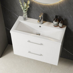 Balterley Bramshall Modern Bathroom Wall Hung 2 Soft Close Drawer Vanity Unit & Mid-Edge Basin, Gloss White, 810mm - thumbnail 3