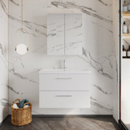Balterley Bramshall Modern Bathroom Wall Hung 2 Soft Close Drawer Vanity Unit & Mid-Edge Basin, Gloss White, 810mm - thumbnail 2