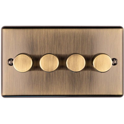 Loops 4 Gang 400W Led 2 Way Rotary Dimmer Switch Antique Brass Light Dimming Plate - image 1
